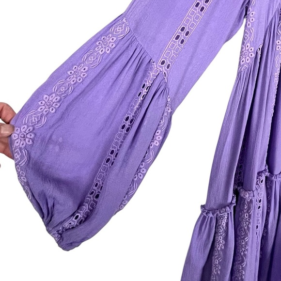 Free People Kiss Kiss Embroidered Purple Amethyst Eyelet Tunic Dress Size Medium - Picture 8 of 15